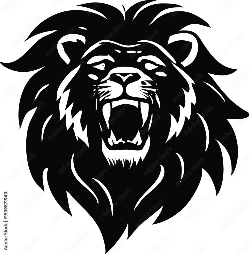 Fototapeta premium Roaring Lion Vector Art – High Contrast Black and White Geometric Illustration with Bold Minimalist Lines