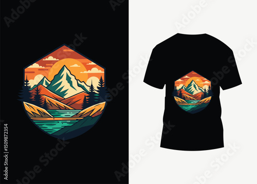 Fashionable black t-shirt design with abstract background print, perfect for casual apparel illustration