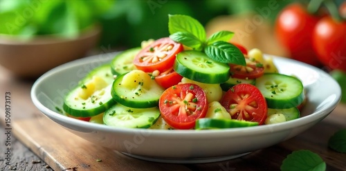 Refreshing cucumber salad with vibrant vegetables and a light vinaigrette dressing, perfect for a summer meal or side dish , dinner, nutrition
