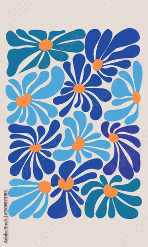 imagen vertical con fondo de dibujo de flores de tonos azul 