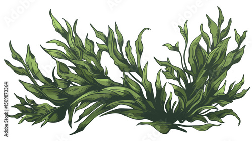 Whimsical Hand-Drawn Seaweed: Ocean Botanical Vector Illustration Perfect for Designs, Prints, and  
