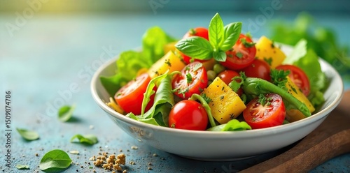 Vibrant summer salad bursting with fresh, colorful vegetables and herbs Perfect for a light lunch or side dish Enjoy the taste of summer!, diet, lettuce, ingredient