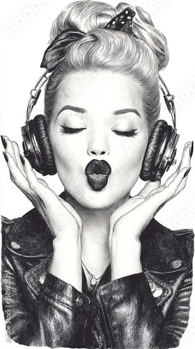 Woman with headphones illustration