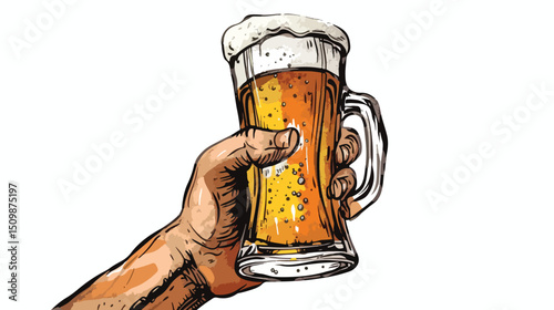 Hand Drawn Vector Illustration: A Hand Holding a Refreshing Beer Glass art mug ale ipa bar pub cold 