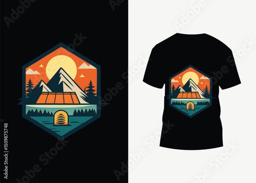 Vector T-shirt design concept for fashion clothing with a black blank textile template and print illustration