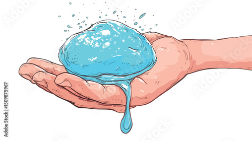 Hand Holding Gooey Slime: Fun, Playful Vector Illustration kid boy art teen girl cute child bright  