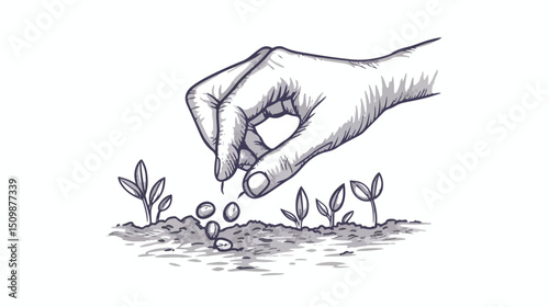 Hand Planting Seeds: A Simple Vector Sketch Icon for Growth and Nature eco app soil crop farm tree  