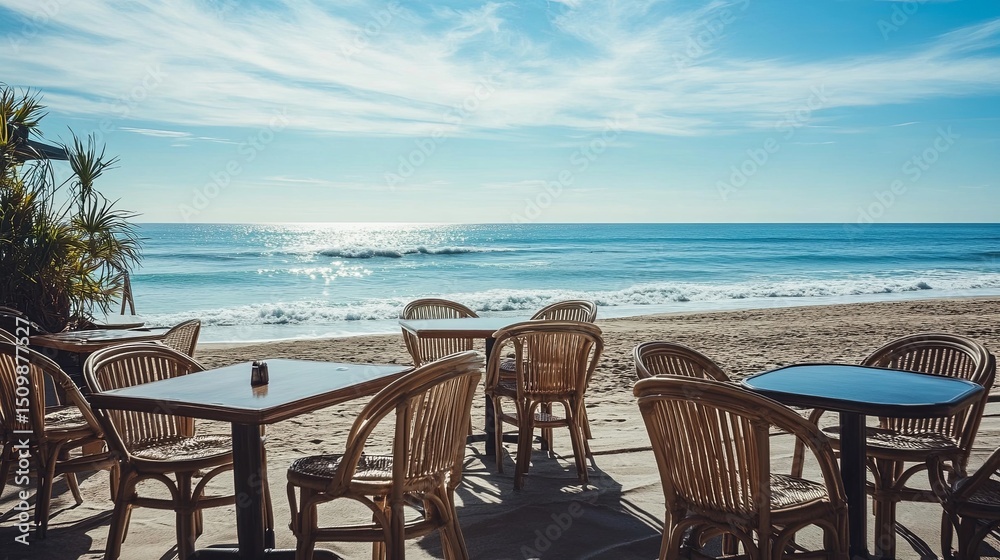 Beachside caf with chairs overlooking the ocean. Beachside caf with chairs overlooking the ocean.