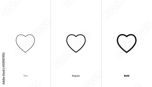 Set of heart. thin, regular and bold line icons. love heart shape symbol sign outlined style. vector icon