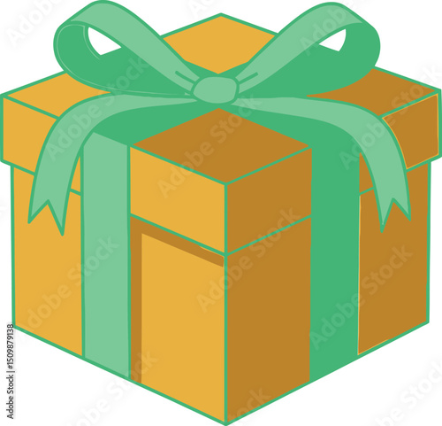 Green gift box with green ribbon wrapped for Christmas birthday or celebration