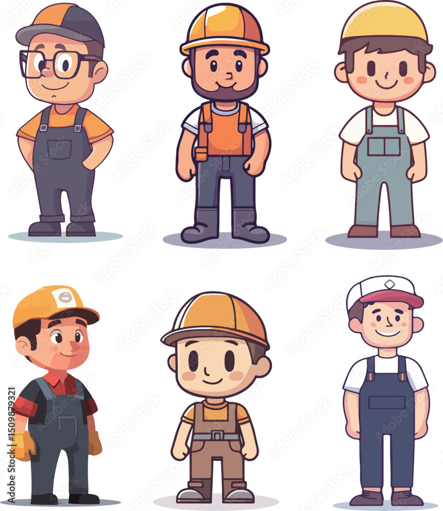 Naklejka premium Cartoon worker illustration material