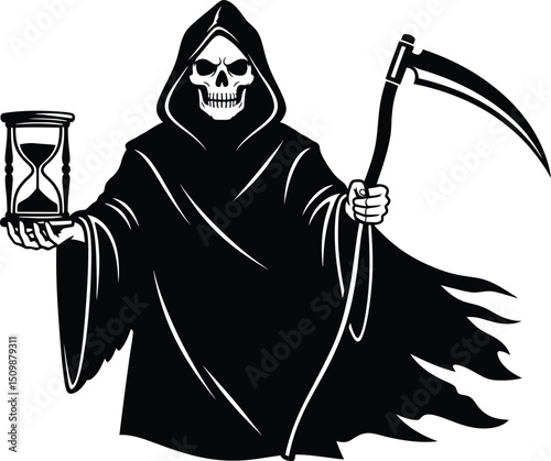 Halloween Grim Reaper and Witches with Sword and Skull Illustration