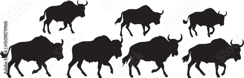 Silhouette of the Herd: A captivating silhouette captures a herd of majestic bison in mid-stride, their powerful forms defined against the backdrop.