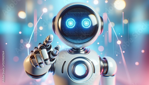 This is a futuristic robot with glowing eyes in a vibrant digital environment. It represents advanced technology and innovation.
