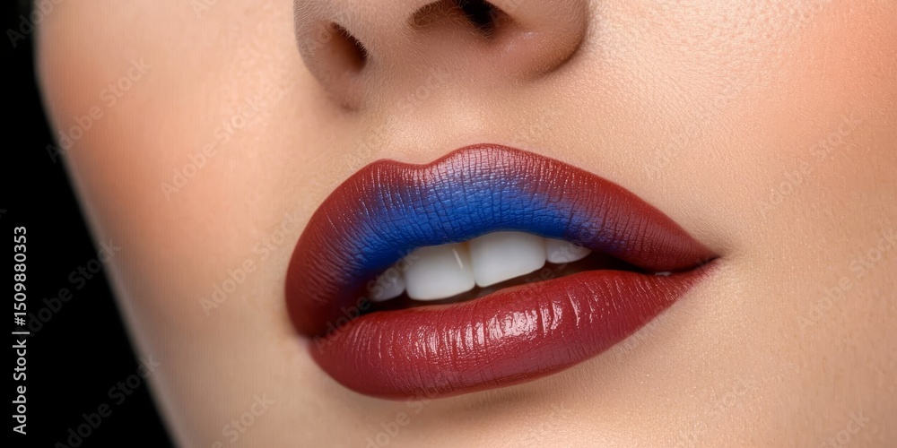 Obraz premium Beauty Portrait with Creative Makeup, Close Up Of Woman Lips With Blue Lipstick Makeup