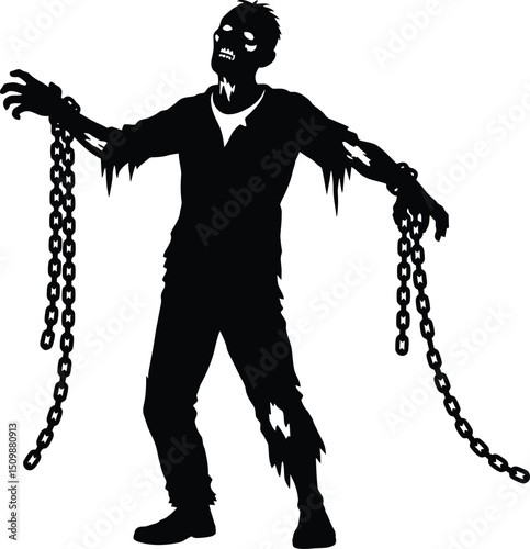 Silhouette vector illustration of a man in handcuffs with people in the background