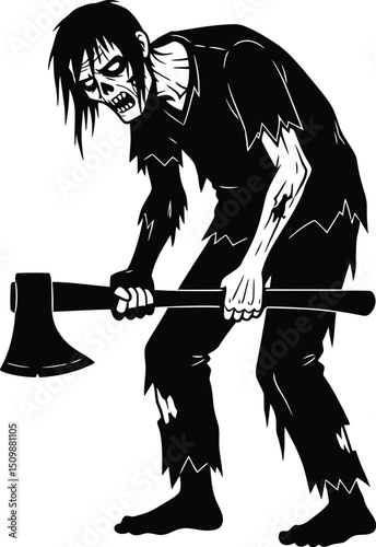 goth, dark, moody, monochrome, grungy, intense expression, disheveled hair, rugged figure, holding an axe, dramatic lighting, sketchy drawing style
