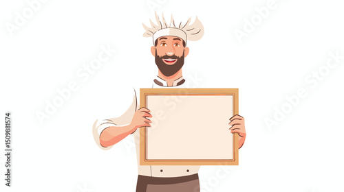 Handsome Chef Holds a Blank Photo Frame, Perfect for Your Recipe or Restaurant Menu Design. Add Your