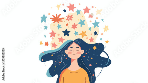 Inner Peace: Vibrant Flat Vector Illustration of Happiness and Contentment. Perfect for websites,   