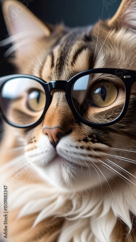 Adorable cat wearing glasses intellectual animal portrait