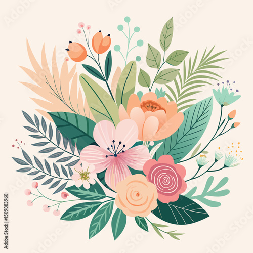 Hand-Drawn Black and Colored Floral Bouquet Illustrations – Botanical Clip art Set for Coloring Pages, Invitations, and Craft Design. Wildflower line art bouquets set, botanical vector illustration.