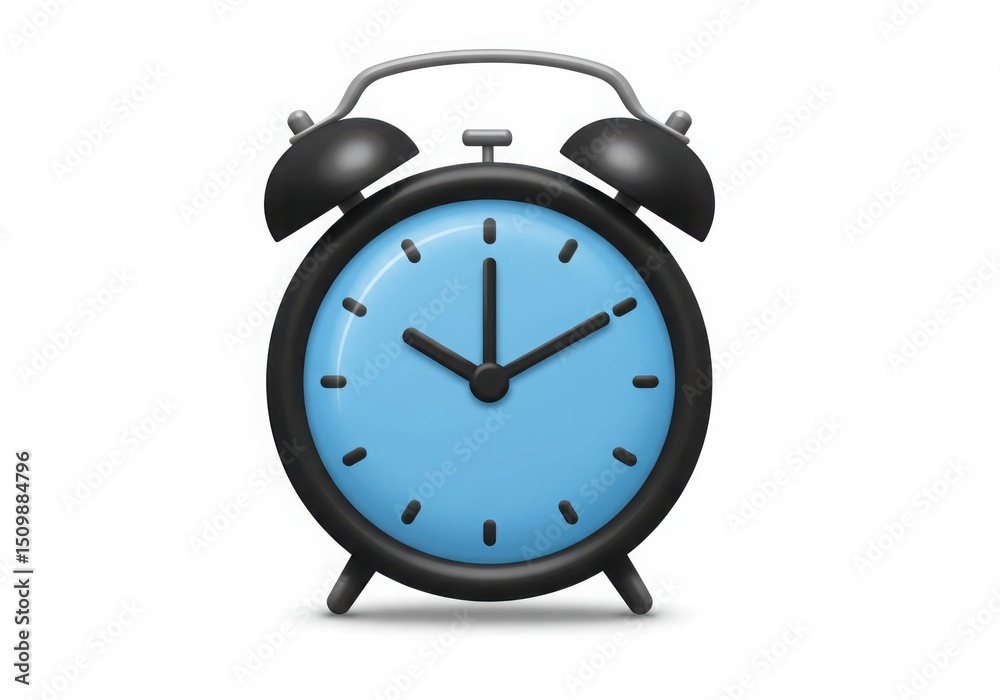 Black alarm clock with blue face isolated on white background Black alarm clock with blue face isolated on white background