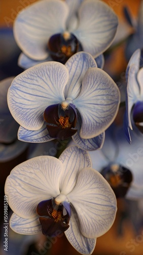 Delicate blue phalaenopsis orchids close up