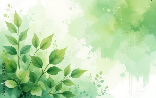Plant background image, leaves, gradation, nature, illustration, watercolor, banner texture advertising poster