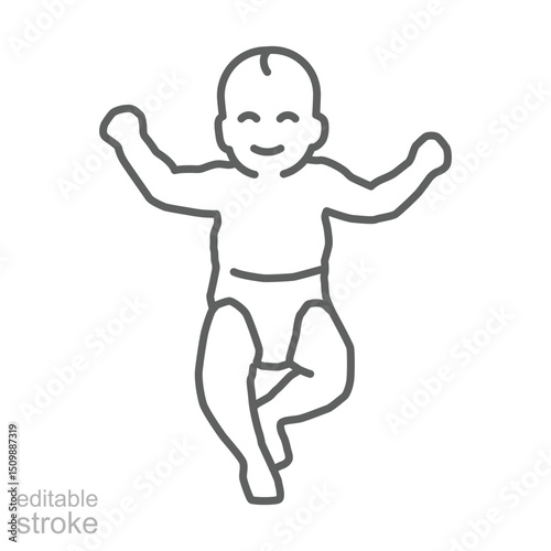 The child lies on his back line icon. Simple outline style. Toddler development. Early childhood. Editable stroke
