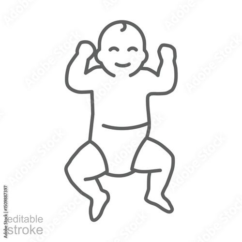 The child lies on his back line icon. Simple outline style. Toddler development. Early childhood. Editable stroke