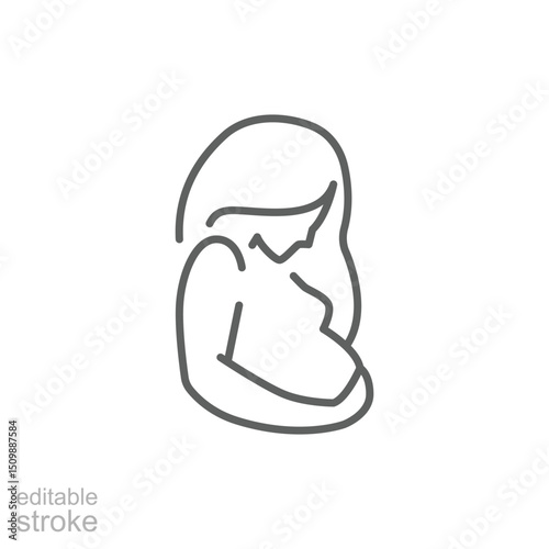 Pregnancy icon. Simple outline style. Pregnant woman, maternal, lady, fertility, mom, baby, mother, gynecology, health concept. Thin line symbol. Editable stroke