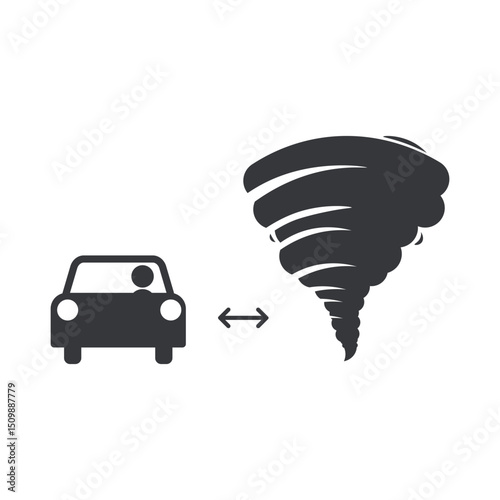 Isolated pictogram of person keeping safe distance from tornado or twister, warning of high-speed wind danger