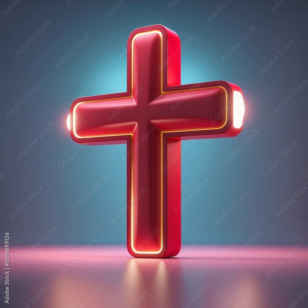 Obraz premium A medical cross with matte-red finish and emergency lighting.