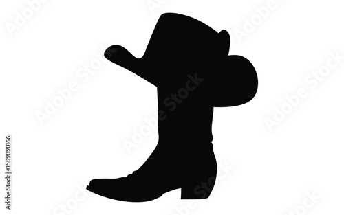 Cowboy boot with a cowboy hat vector silhouette