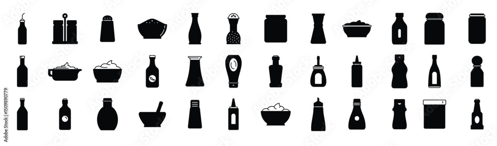 Fototapeta premium condiment food icons isolated vector silhouettes.