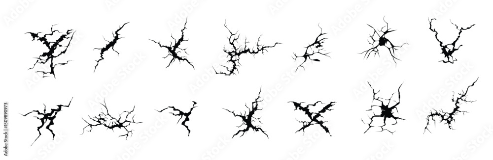 cracks silhouettes hand drawn cracked screen glass damaged surface egg surface black crack set