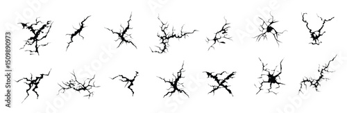 cracks silhouettes hand drawn cracked screen glass damaged surface egg surface black crack set