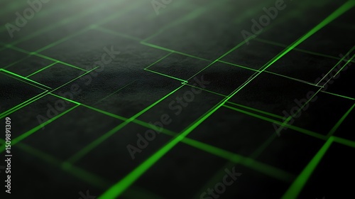 Abstract grid pattern of dark green lines on black background