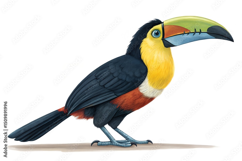 Obraz premium Here's a concise description for your image:Colorful exotic yellow-billed toucan isolated on white with vibrant tropical feathers