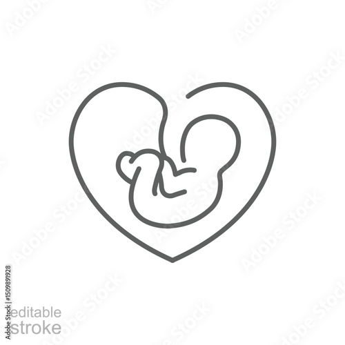 Pregnant line icon. Baby born, fetus symbol. Gynecology clinic logo, design element for hospital site. Editable stroke