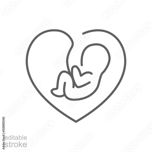 Pregnant line icon. Baby born, fetus symbol. Gynecology clinic logo, design element for hospital site. Editable stroke