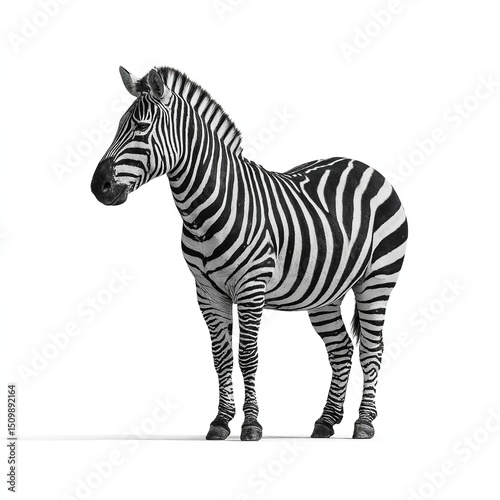 Zebra standing isolated black and white animal wildlife african mammal stripes equine zoo safari nature