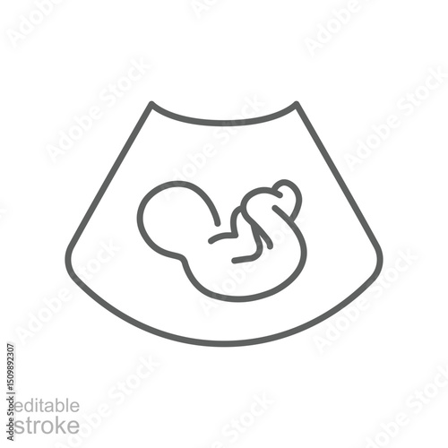 Ultrasound of fetus line icon. Concept of baby in womb mother, pregnancy and health, examination procedure of embryo, placenta, umbilical cord. emblem for gestational center. Editable stroke