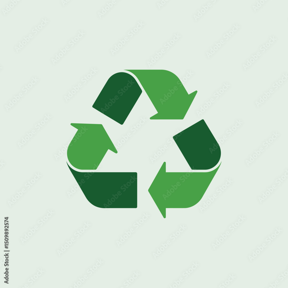 Obraz premium Flat Green Recycling Symbol Vector Icon Representing Sustainability, Eco-Friendly Practices, Waste Management, and Environmental Awareness in Minimalist Style