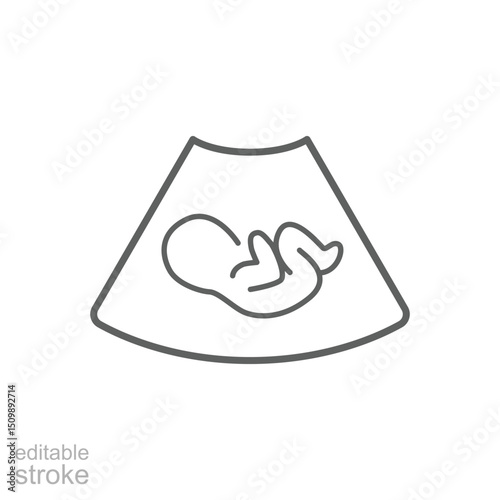 Ultrasound of fetus line icon. Concept of baby in womb mother, pregnancy and health, examination procedure of embryo, placenta, umbilical cord. emblem for gestational center. Editable stroke