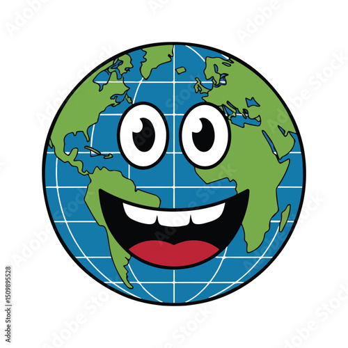 Smiling Globe Cartoon Logo Happy Earth Face Illustration 