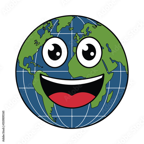Smiling Globe Cartoon Logo Happy Earth Face Illustration 