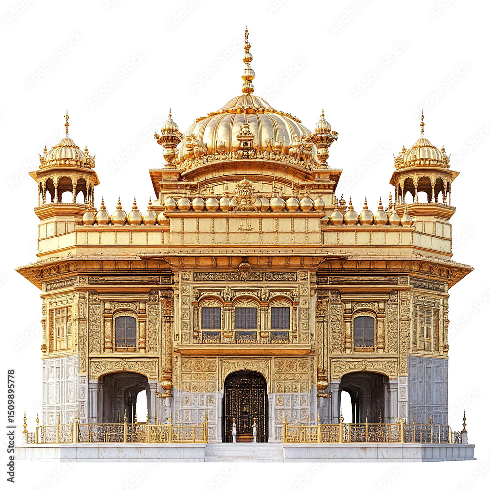 Fototapeta premium Front view of the Golden Temple isolated on a white transparent background