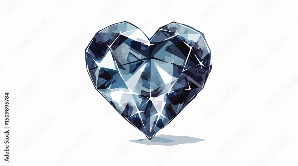 Fototapeta premium Hand-drawn Heart Shaped Diamond: Romantic Vector Illustration, Perfect for Valentine's Day cards, 