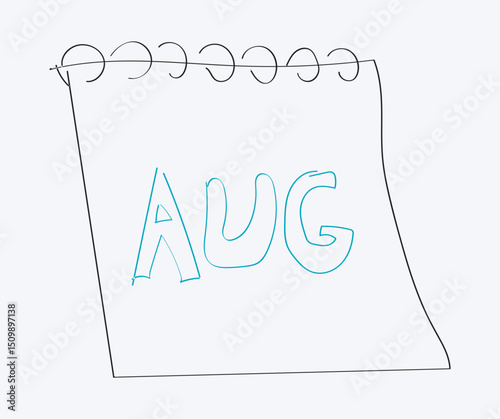 Hand drawn illustration. August calendar element decorative outline style.
